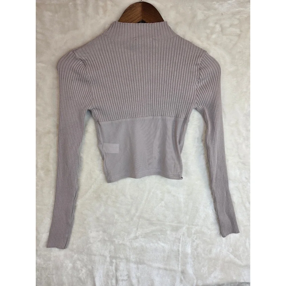 Hera Collection Mauve Ribbed Mock Neck Mesh Corset Top Long Sleeve Small - Picture 2 of 8